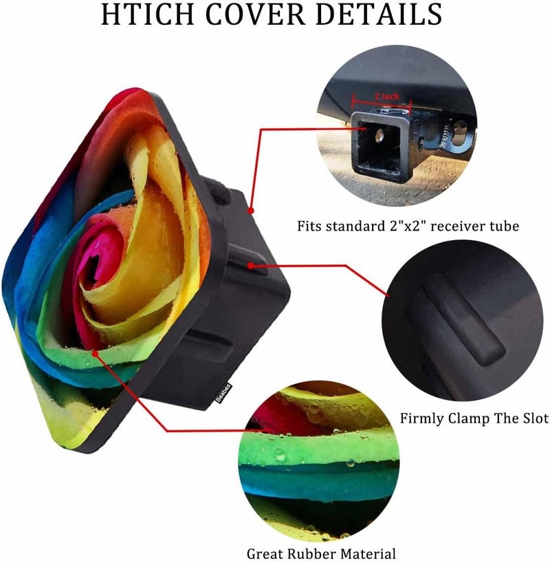 Beabes Trailer Hitch Receiver Covers Rose Hitch Cover Protector, Rainbow Rose Petals Water Drops 2" Inch Tow Rear Hitch Tube Cover Plug Cap for Pickup Trucks Cars SUVs Sedans Tractors - Image 3